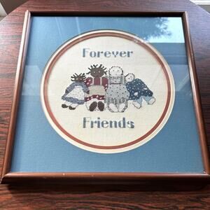 Vintage Forever Friends Handmade Needlepoint Cross Stitch, Matted & Framed